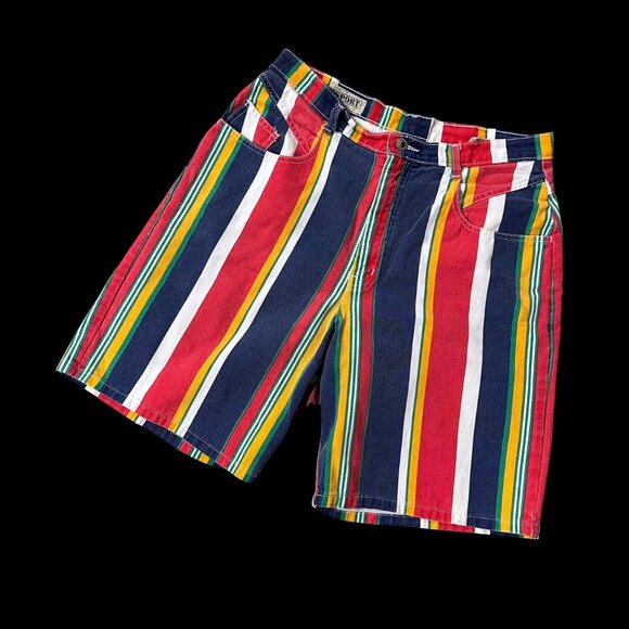 Vintage Striped Shorts Size 16 Denim 1990s Carriage Court Sport Fresh Prince - Picture 1 of 8